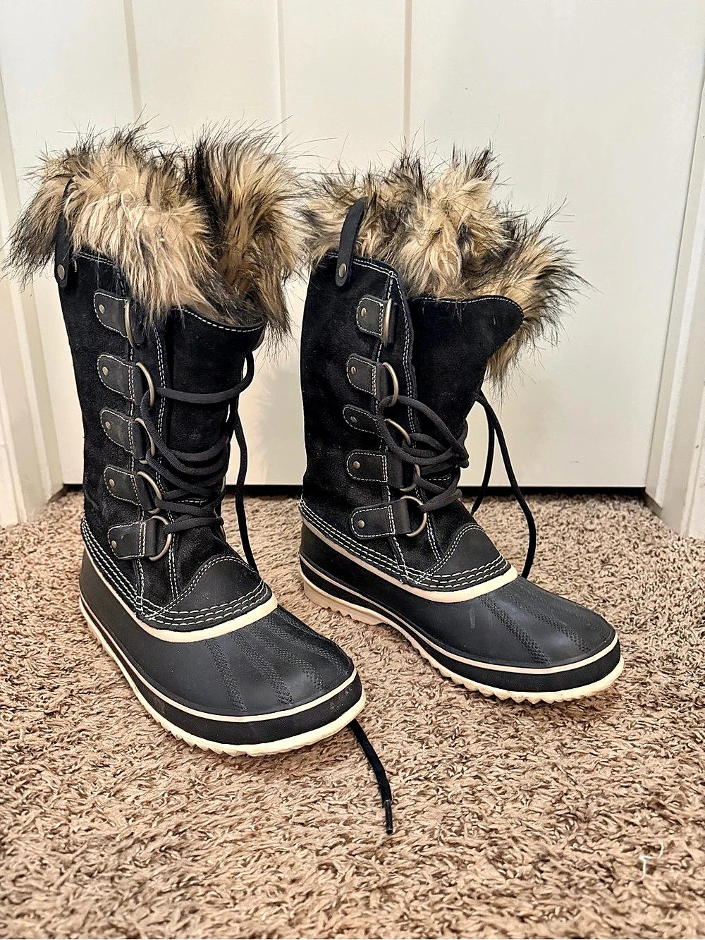 Sorel Joan of Arctic Fur Trim Winter Boots Black US 9
